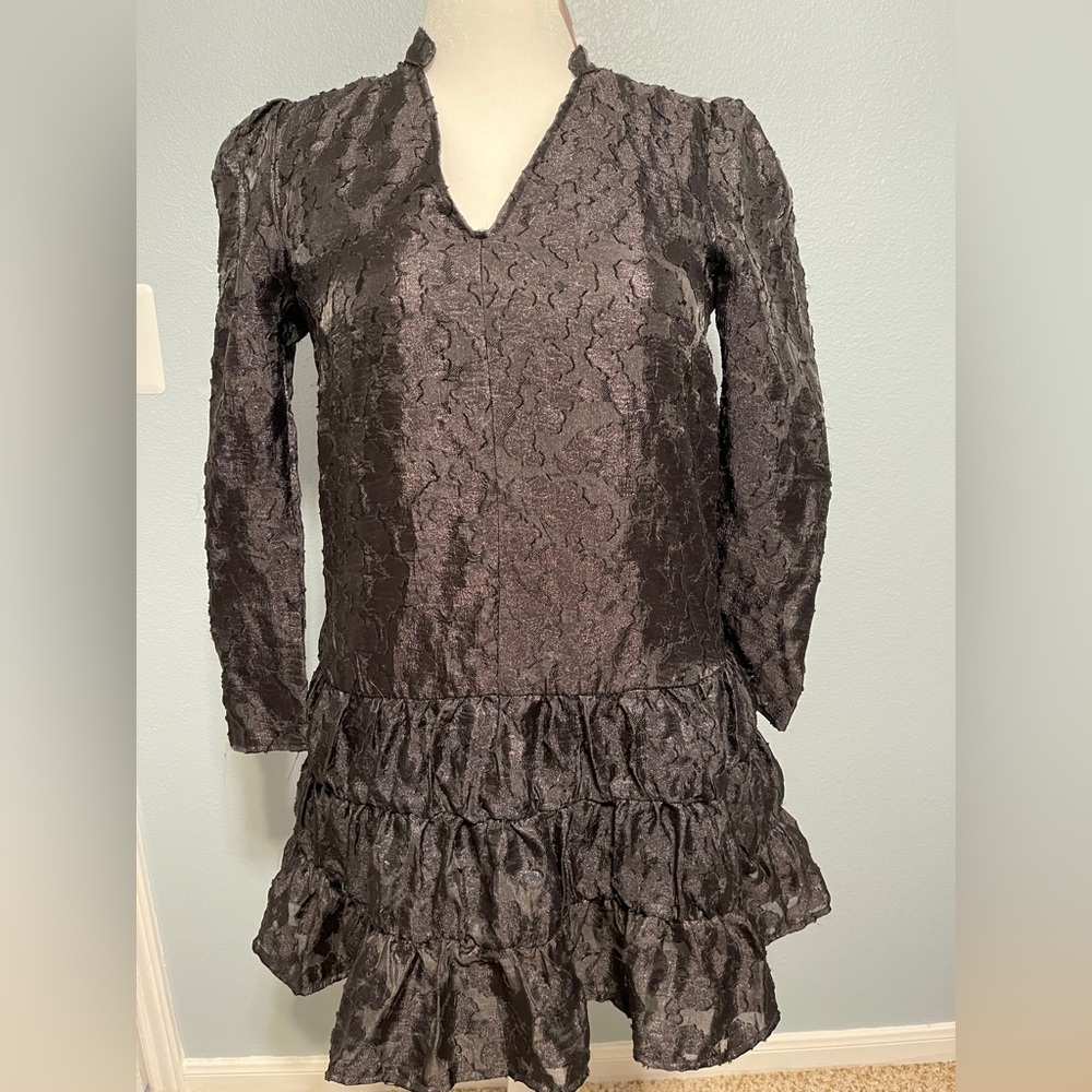 Black Textured Tiered Dress Long Sleeve Goth Indie Sleeze Witchy Grunge Small - Picture 1 of 5